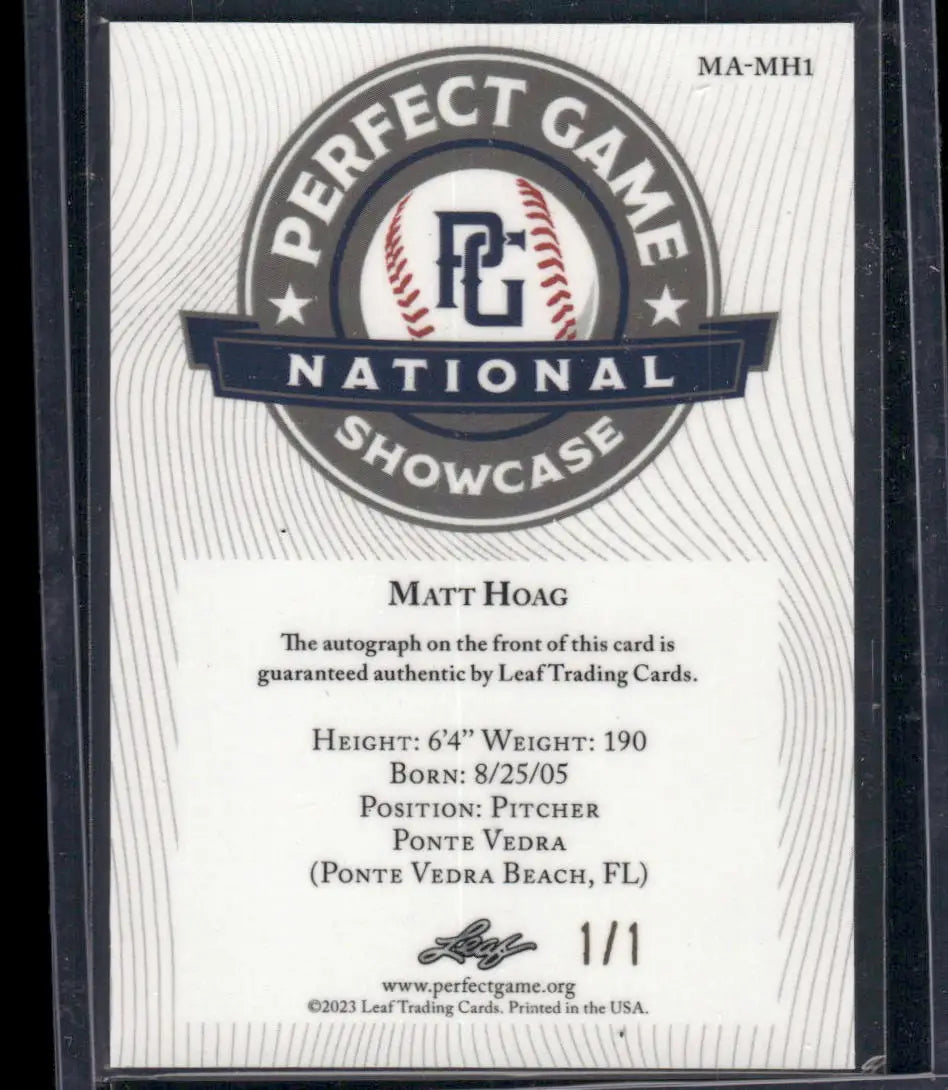 2023 Leaf Metal Perfect Game National Showcase Matt Hoag #MA-MH1 1/1 Autograph - Sports Memorabilia