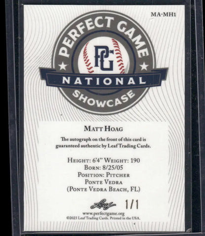 2023 Leaf Metal Perfect Game National Showcase Matt Hoag #MA-MH1 1/1 Autograph - Sports Memorabilia