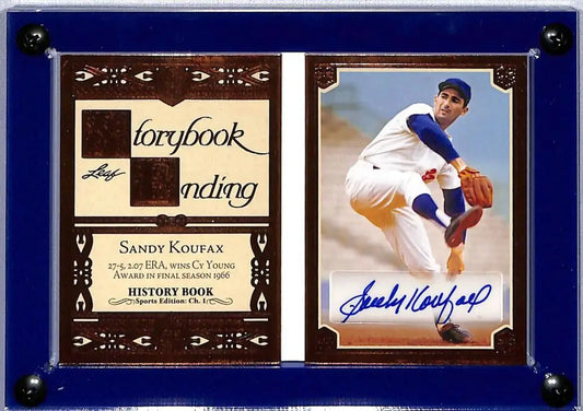 Autographed Sandy Koufax Brooklyn Dodgers trading card from 2023 Leaf Storybook Ending