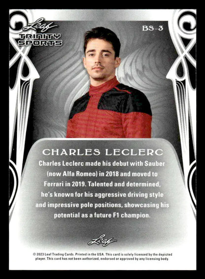 Charles Leclerc trading card from 2023 Leaf Trinity Leclerc Base Sports set