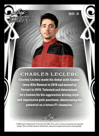 Trading card featuring Charles Leclerc from 2023 Leaf Trinity Leclerc Base Sports