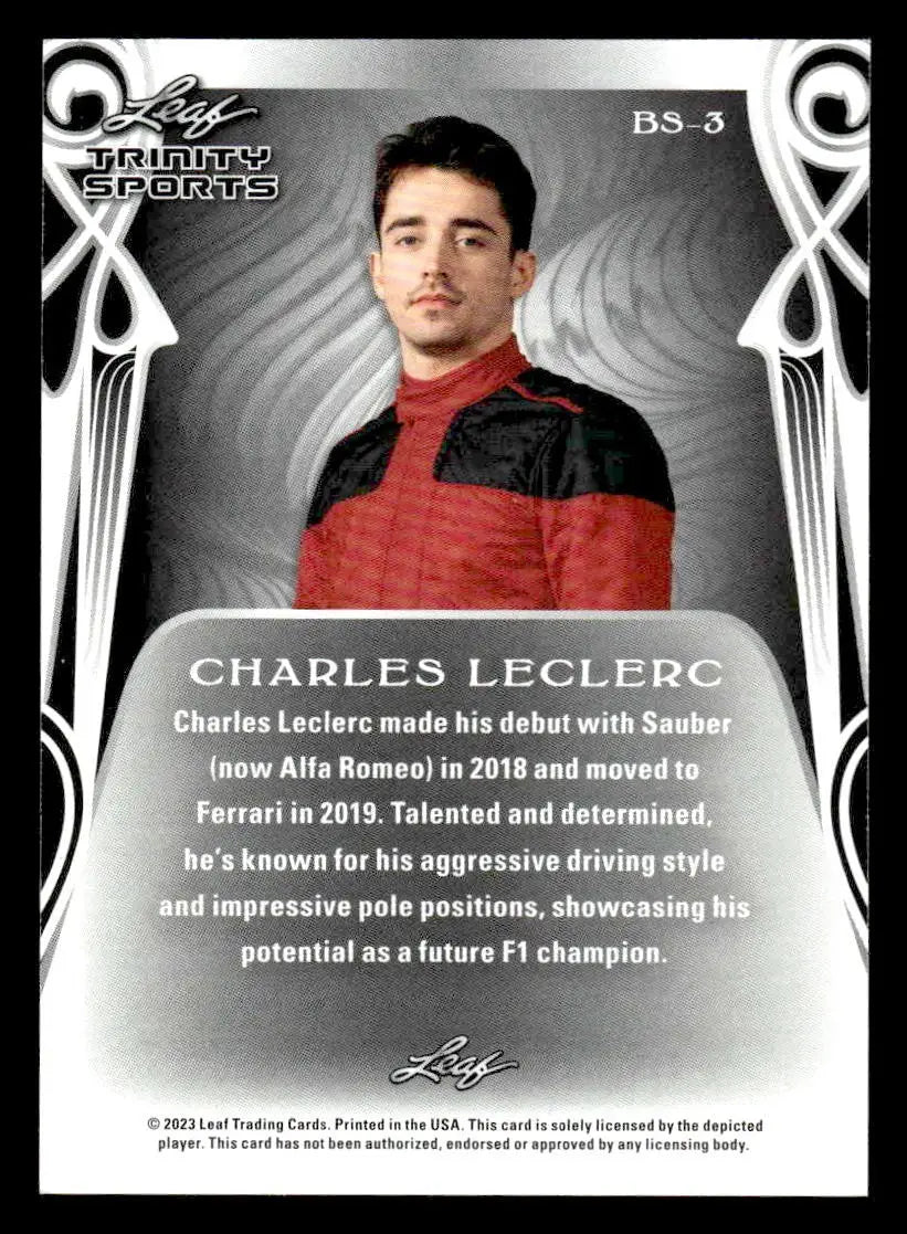 Charles Leclerc trading card from 2023 Leaf Trinity series displayed for sale
