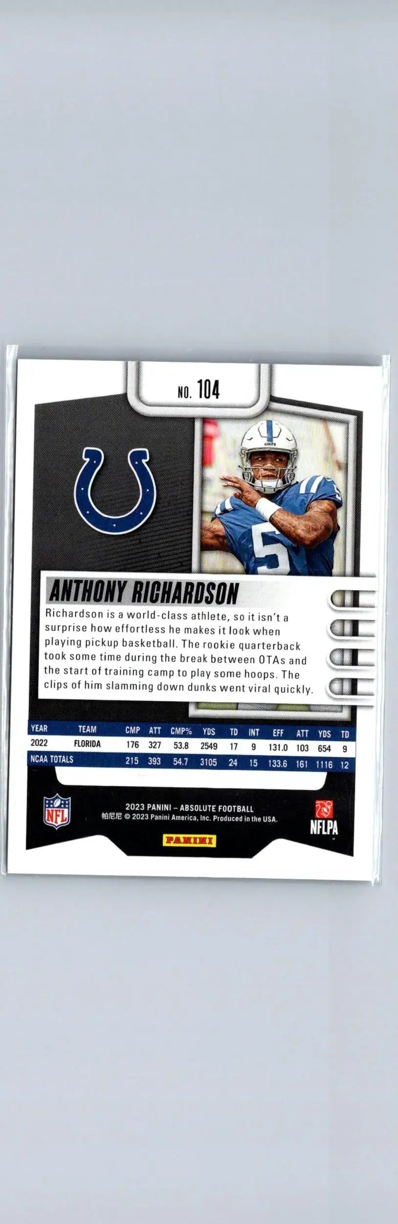 Anthony Richardson football card from 2023 Panini Absolute Richardson Retail collection