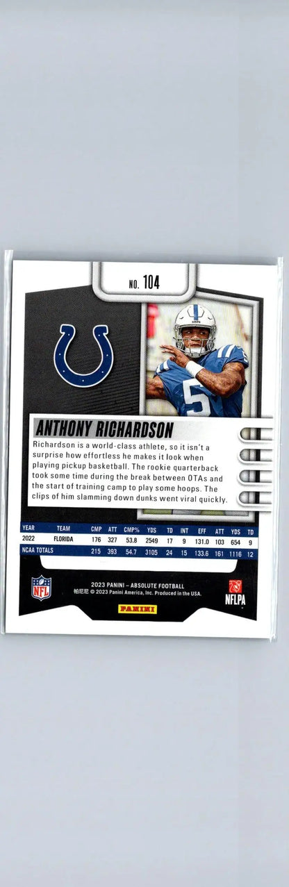 Anthony Richardson football card from 2023 Panini Absolute Richardson Retail collection