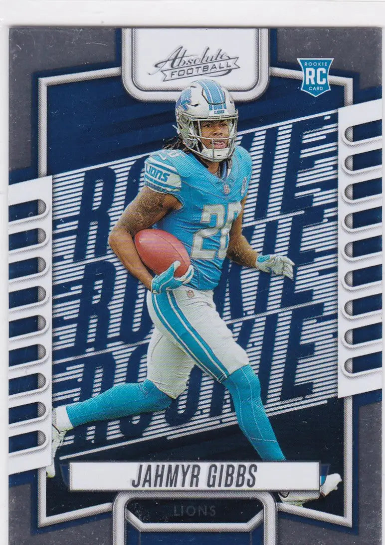 Jahmyr Gibbs rookie football card from 2023 Panini Absolute #108 Detroit Lions