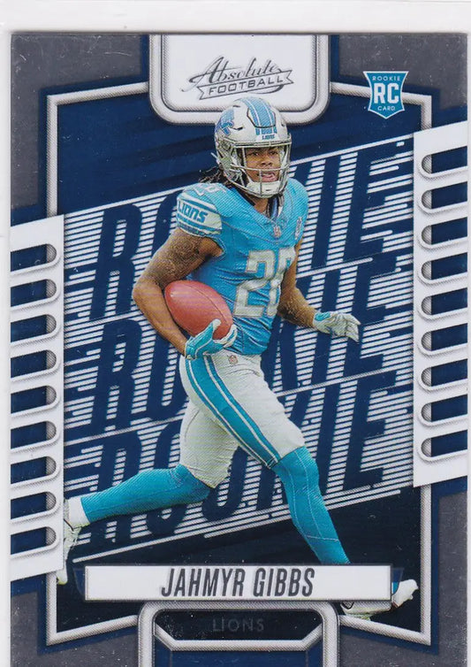 Jahmyr Gibbs rookie football card from 2023 Panini Absolute #108 Detroit Lions