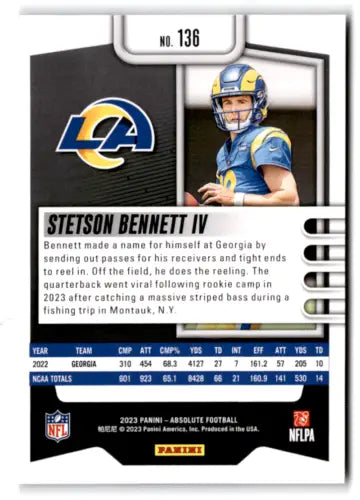 Stetson Bennett IV rookie LA Rams football card from Panini Absolute with original gloss