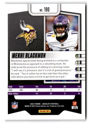 2023 Panini Absolute Mekhi Blackmon NM-MT RC Rookie Football Trading Card Original Gloss
