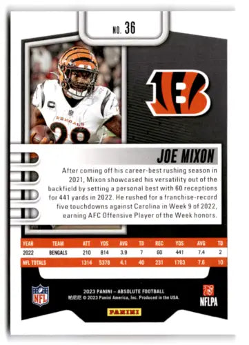 Joe Mixon football card from 2023 Panini Absolute featuring original gloss finish