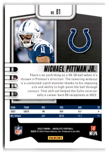 Michael Pittman Jr. football card from 2023 Panini Absolute with original gloss
