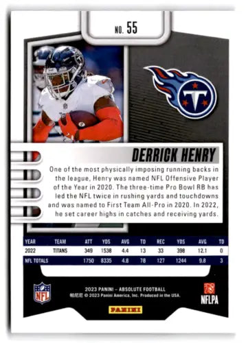 Derrick Henry football card from 2023 Panini Absolute Green, original gloss finish