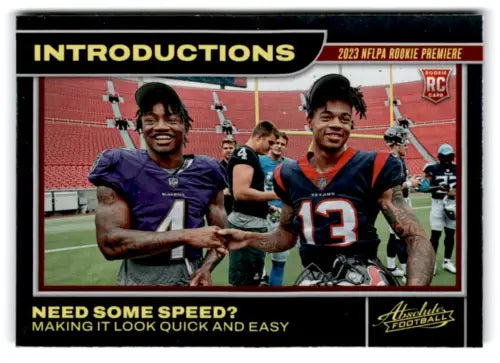2023 Panini Absolute Introductions card featuring Tank Dell and Zay Flowers smiling together