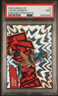 Graded Panini Absolute Kaboom Horizontal Justin Herbert Football Card PSA 9