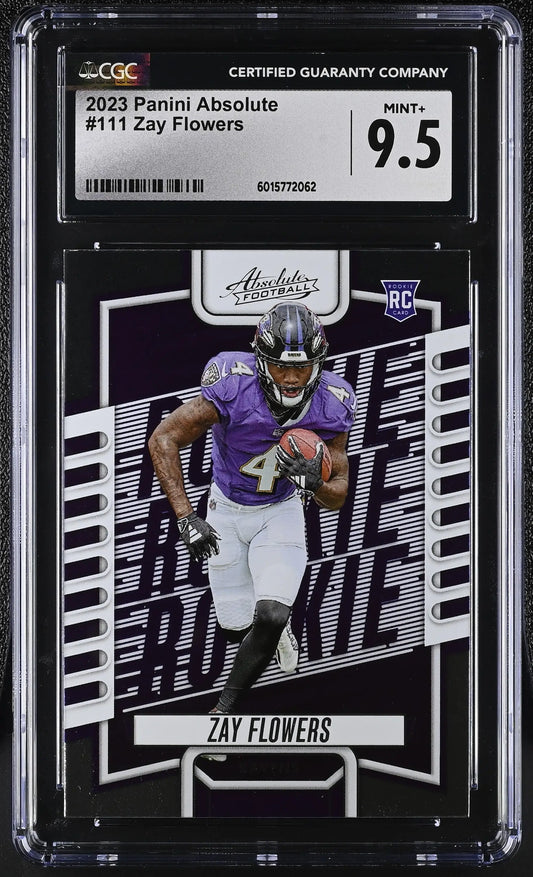Graded Zay Flowers rookie card from Panini Absolute Zay 2023 football set