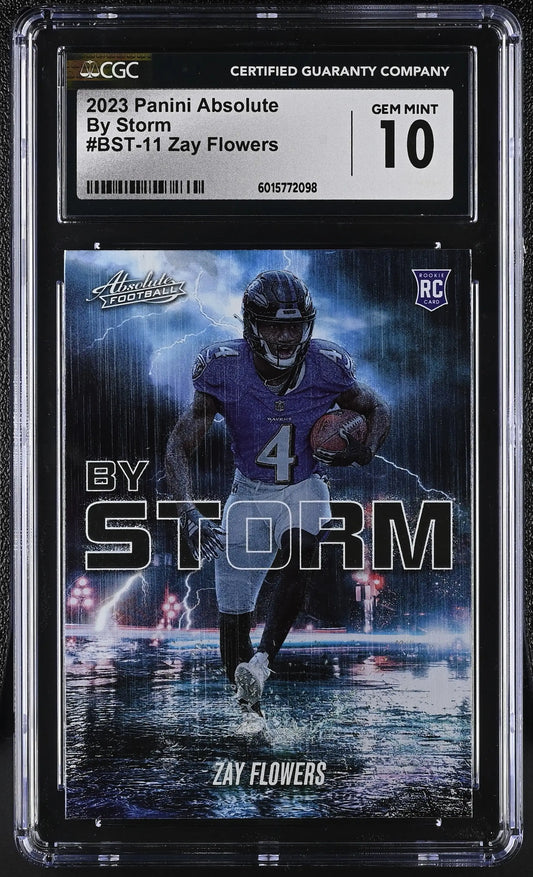 Graded Zay Flowers football card from Panini Absolute Zay series in CGC 10