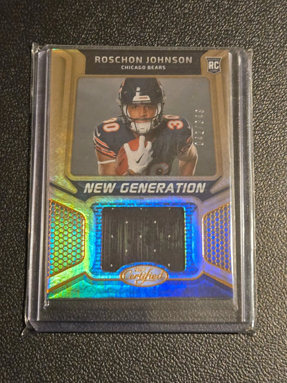 Roschon Johnson Chicago Bears generation jerseys mirror bronze trading card with game-worn jersey swatch