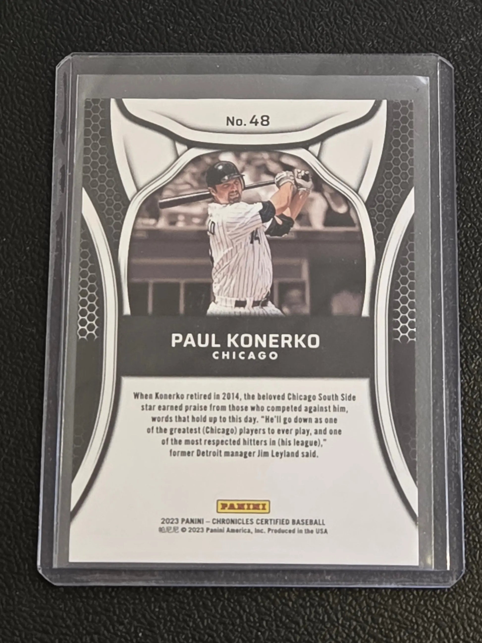 Baseball trading card of Paul Konerko from 2023 Panini Chronicles Konerko Certified Holo Gold