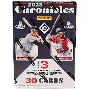2023 Panini Chronicles Baseball 6-Pack Blaster Box showcasing Panini Chronicles cards