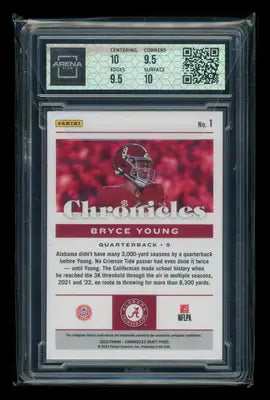 Graded Panini Chronicles Bryce Young football card from 2023 Panini Chronicles Bryce Young #1 RC Football Arena Club 10