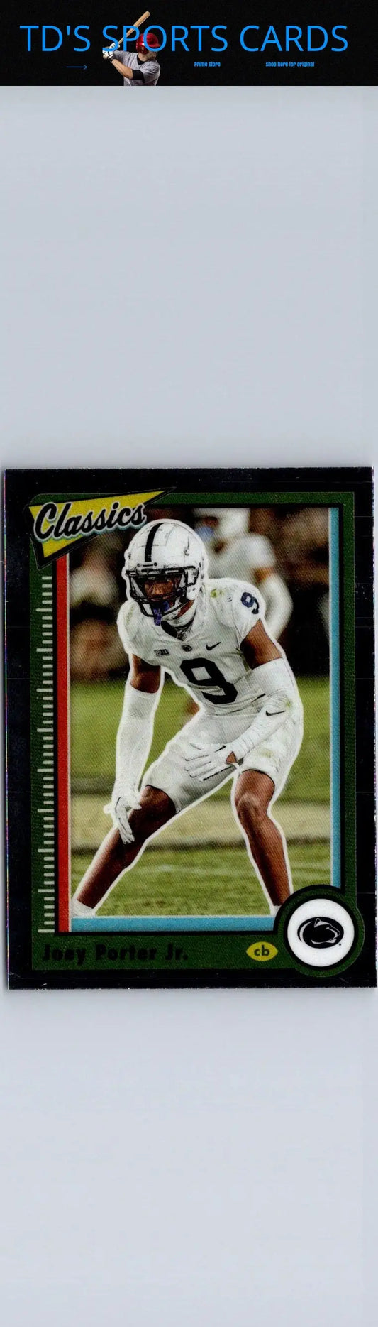 Football trading card featuring Joey Porter from 2023 Panini Chronicles Draft Picks Classics Premium Edition