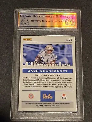 Graded Zach Charbonnet football card from 2023 Panini Chronicles Draft Picks series