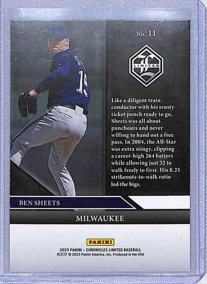 Baseball trading card of Ben Sheets in blue uniform from Panini Chronicles Limited 2023
