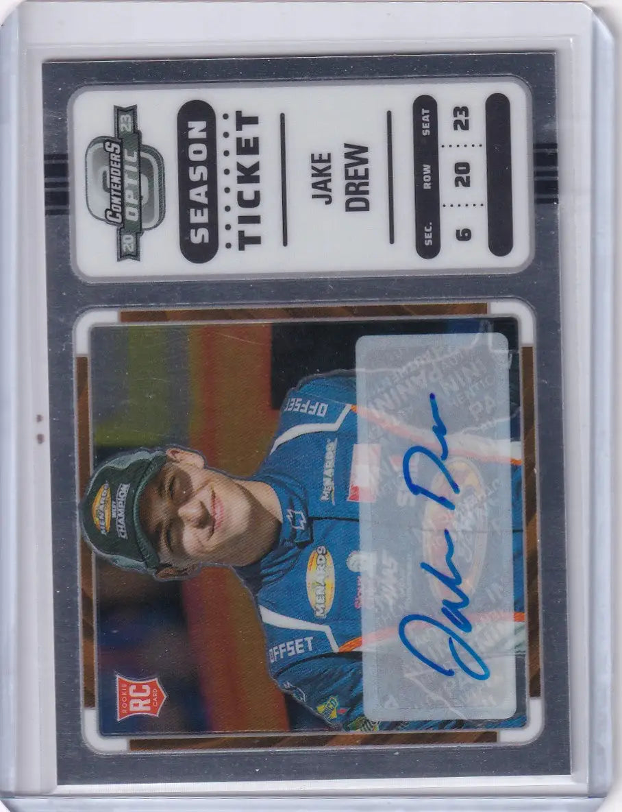 2023 Panini Chronicles Nascar Auto #17 Jake Drew Contenders in protective case with autograph