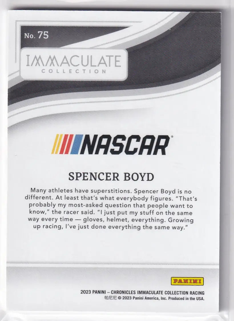 NASCAR trading card from Chronicles Nascar Immaculate series 75 by Panini