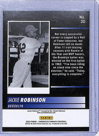 Baseball card featuring Jackie Robinson in 2023 Panini Chronicles Pinnacle series