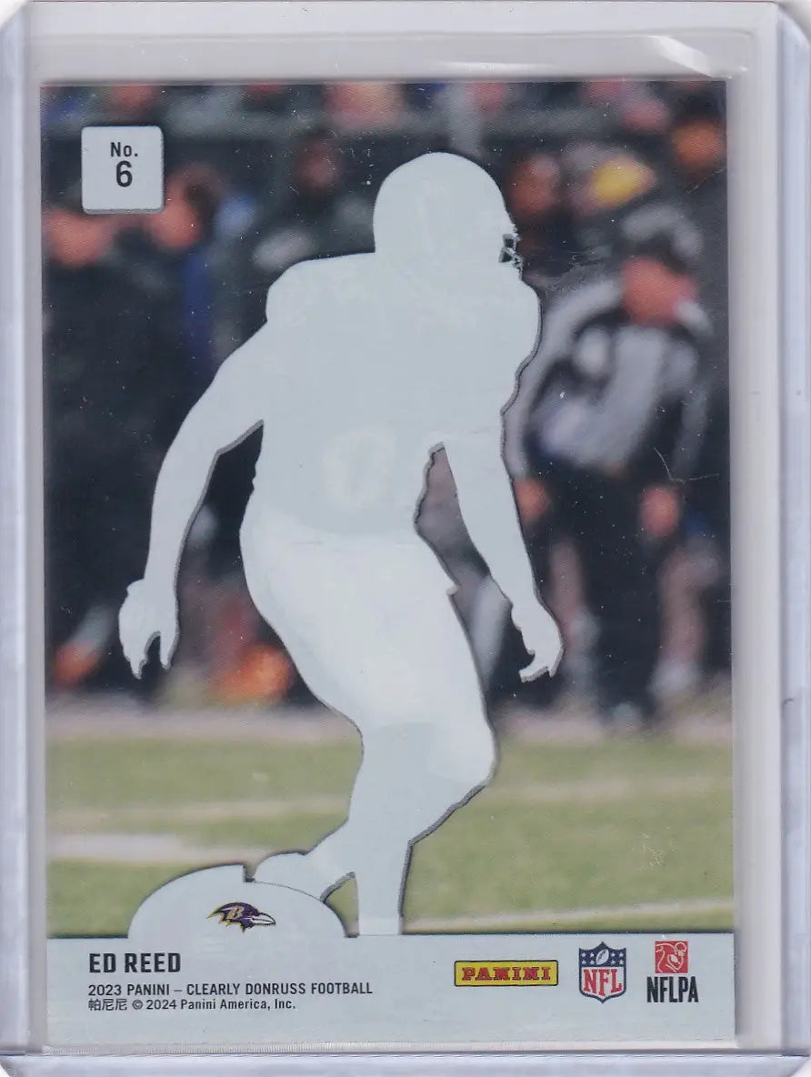 Football trading card of Ed Reed from Baltimore Ravens 2023 Panini Clearly Donruss