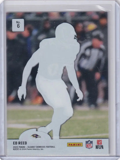 Football trading card of Ed Reed from Baltimore Ravens 2023 Panini Clearly Donruss