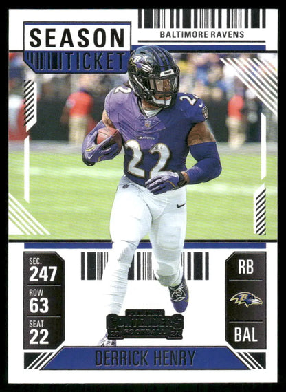 Football Derrick Henry trading card in Baltimore Ravens uniform from Panini Contenders Football