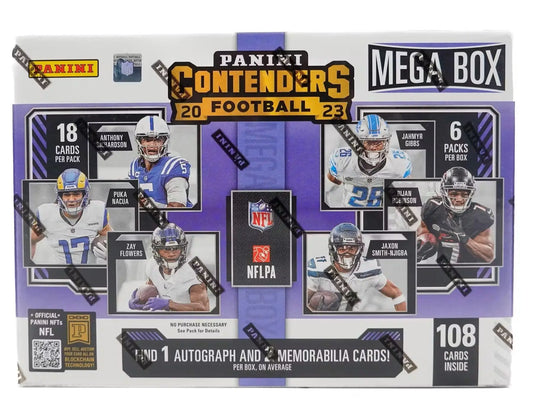 2023 Panini Contenders Football Mega Box displaying contenders football hobby products