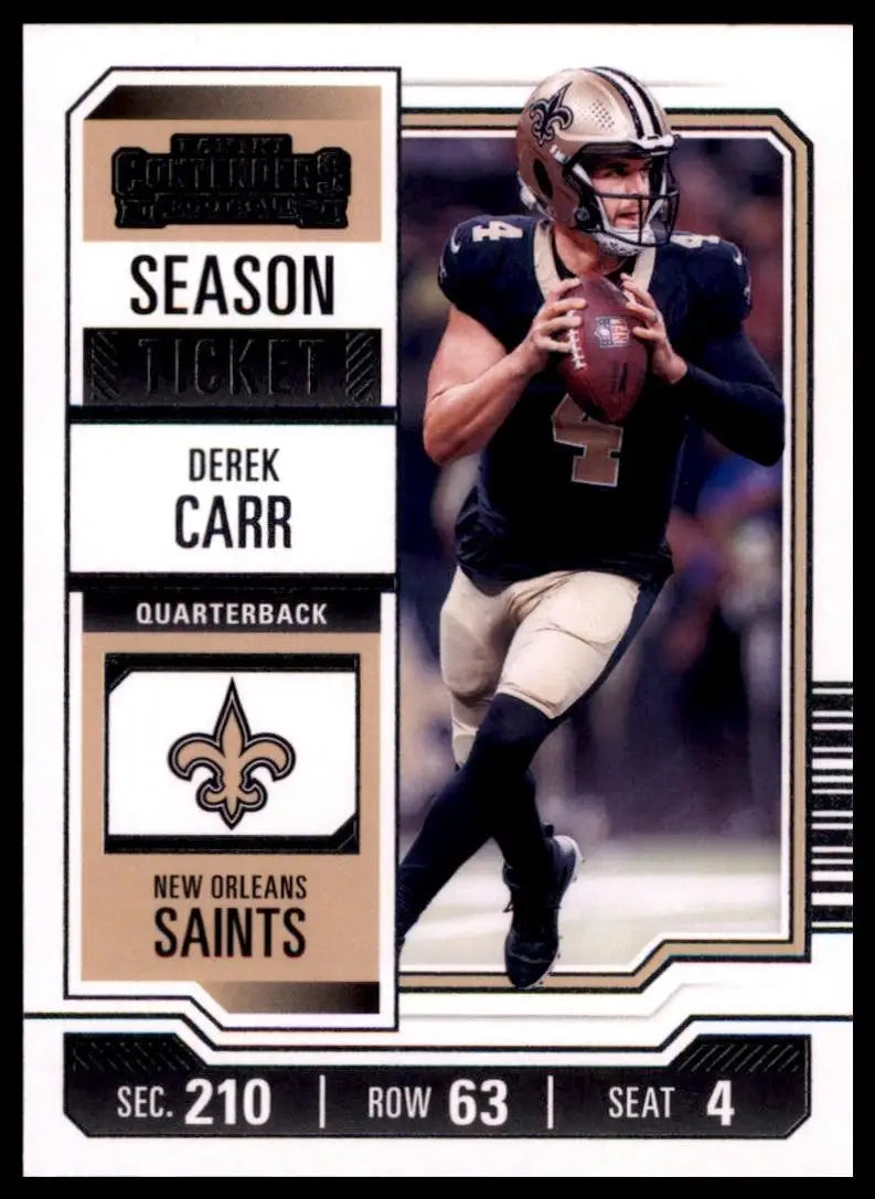 Derek Carr New Orleans Saints football card from 2023 Panini Contenders Season Ticket
