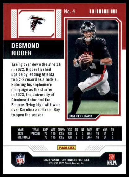 2023 Panini Contenders Football Desmond Ridder Season Ticket trading card Atlanta Falcons