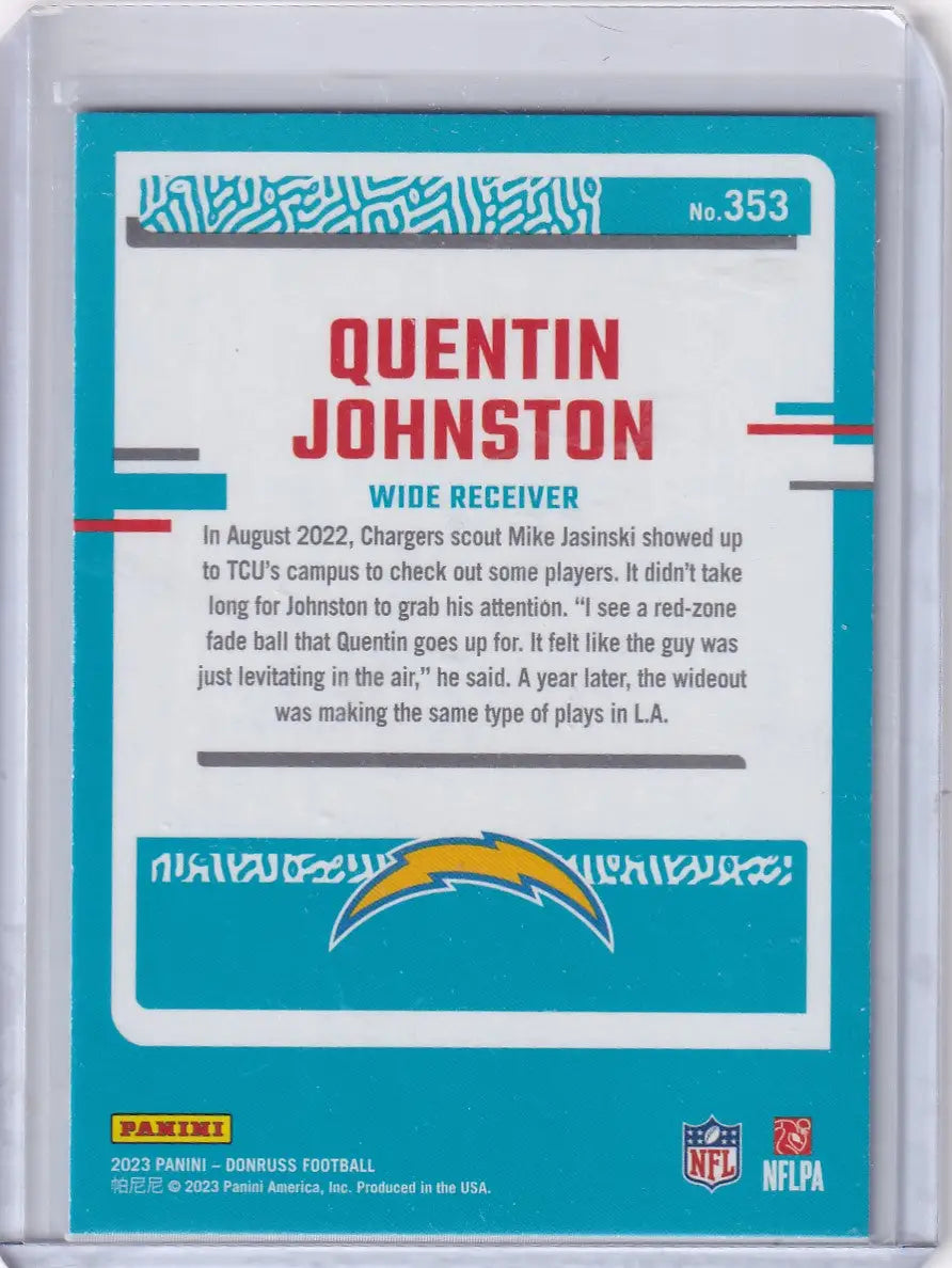 2023 Panini Donruss #353 Quentin Johnston - Los Angeles Chargers - Trading Card