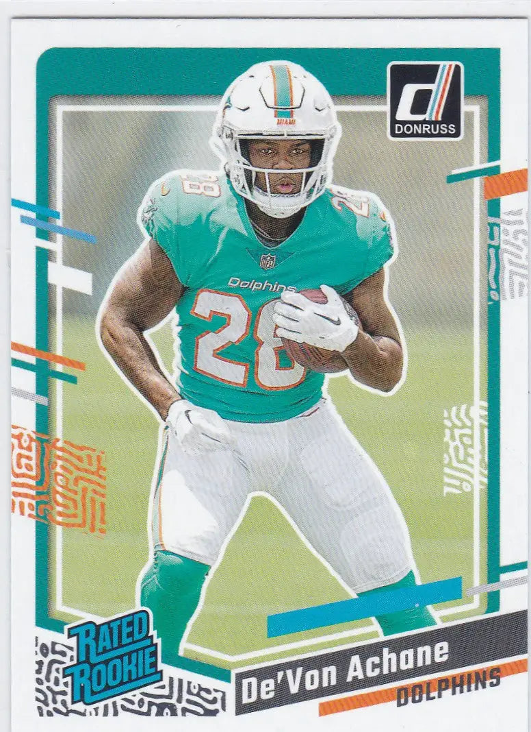 De’Von Achane Miami Dolphins Achane Rated Rookie RC Panini Donruss trading card