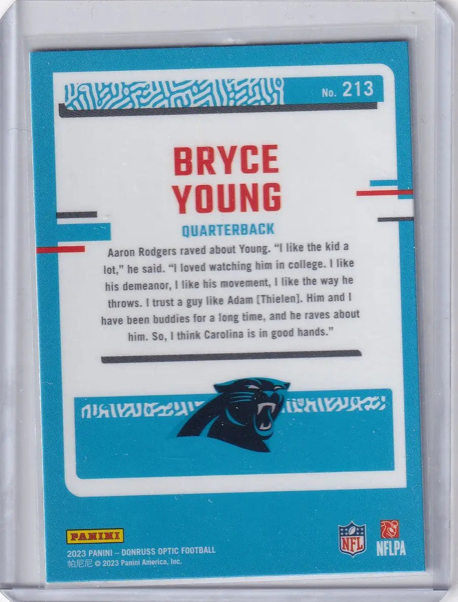 Bryce Young football trading card from Panini Donruss Optic 2023 Panthers series