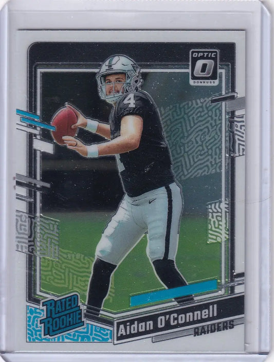 Aidan O’Connell Rated Rookie football trading card from Panini Donruss Optic featuring Las Vegas Raiders