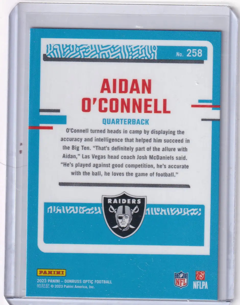Aidan OConnell Las Vegas Raiders football card from Panini Donruss Optic 2023 series