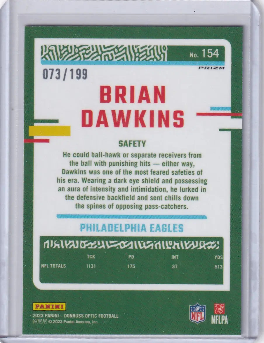 2023 Panini Donruss Optic Blue 73/199 #154 Brian Dawkins - Philadelphia Eagles - Trading Card