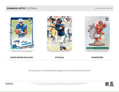 Football trading cards from 2023 Panini Donruss Optic Football H2 Box featuring rated rookies and red mojo