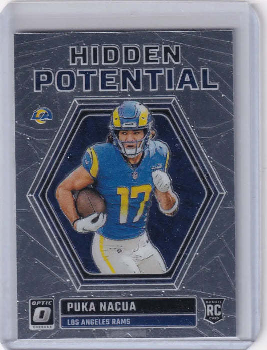 Puka Nacua Los Angeles Rams Hidden Potential rookie football card in Panini Donruss Optic