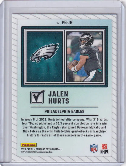2023 Panini Donruss Optic Passing Grade #PGG-JH Jalen Hurts- Philadelphia Eagles - Trading Card
