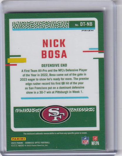 2023 Panini Donruss Optic Prizm Relic #DT-NB Nick Bosa - San Francisco 49ers
