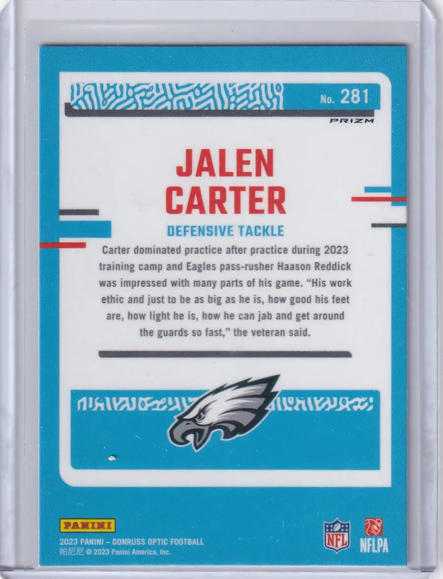 2023 Panini Donruss Optic Silver Holo #281 Jalen Carter - Philadelphia Eagles