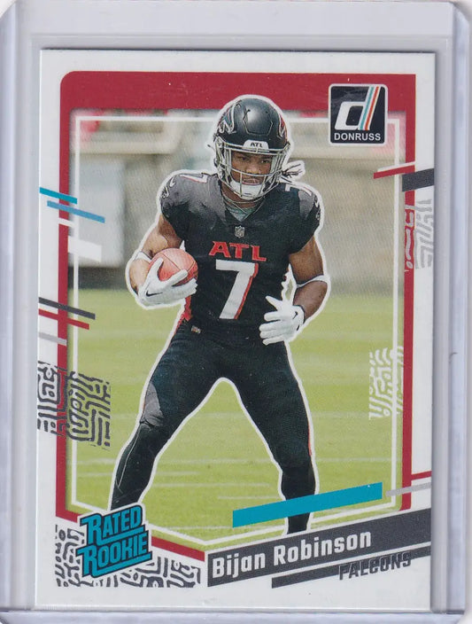 2023 Panini Donruss Rated Rookie Bijan Robinson Falcons football card front view