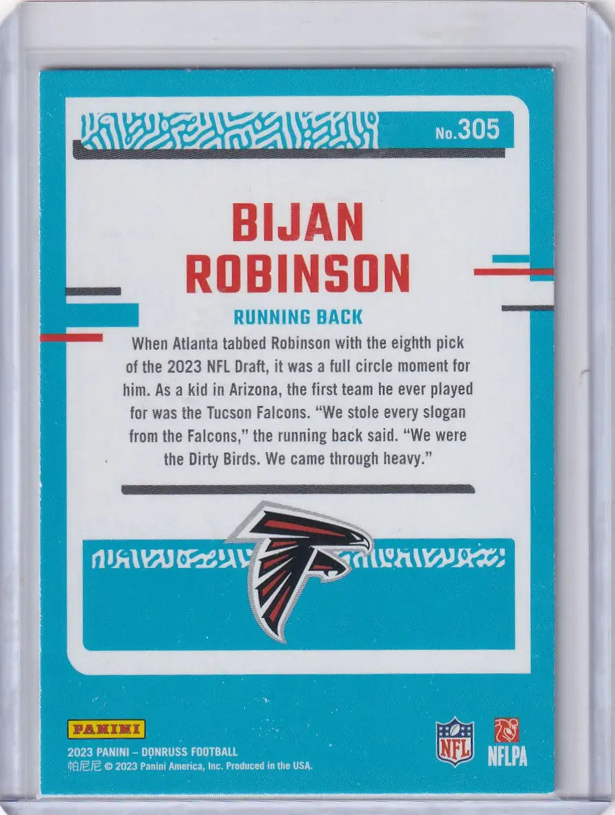 Panini Donruss Rated Rookie Bijan Robinson 2023 football card Atlanta Falcons
