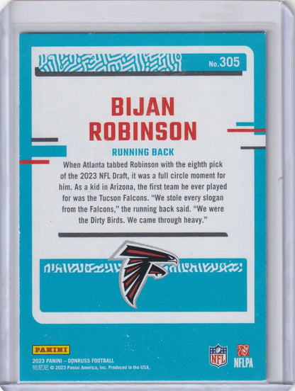 Panini Donruss Rated Rookie Bijan Robinson 2023 football card Atlanta Falcons
