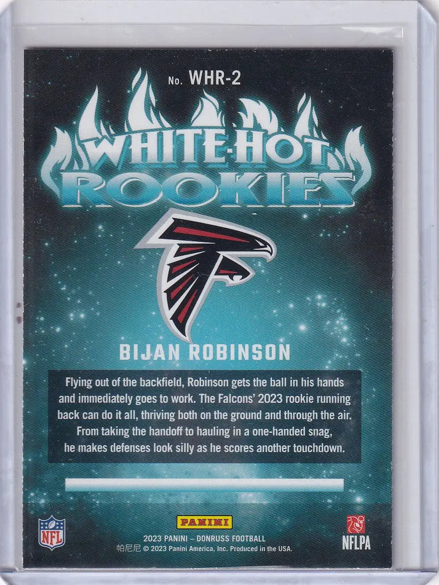 White Hot Rookies trading card of Bijan Robinson Atlanta Falcons Panini Donruss White Hot